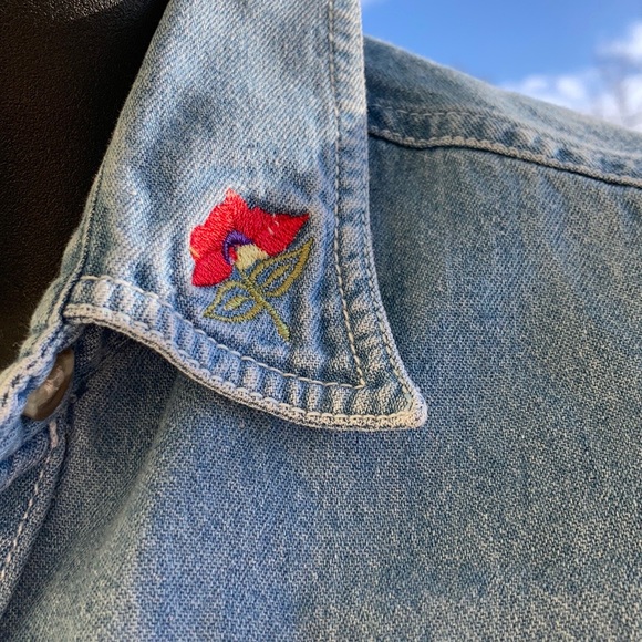 Vintage Denim Bill Blass Top Embroidered ⭐️Large - Picture 3 of 7